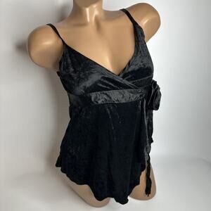 Ray Cassin Black Crushed Velvet Wrap Cami Top Small Gothic Grunge Y2K Clubwear